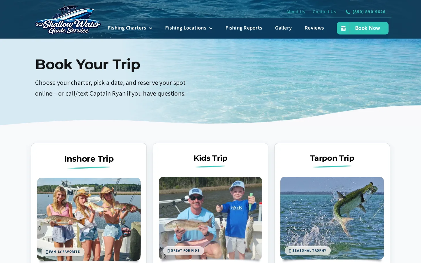 FareHarbor booking calendar for 30A Shallow Water Guide Service