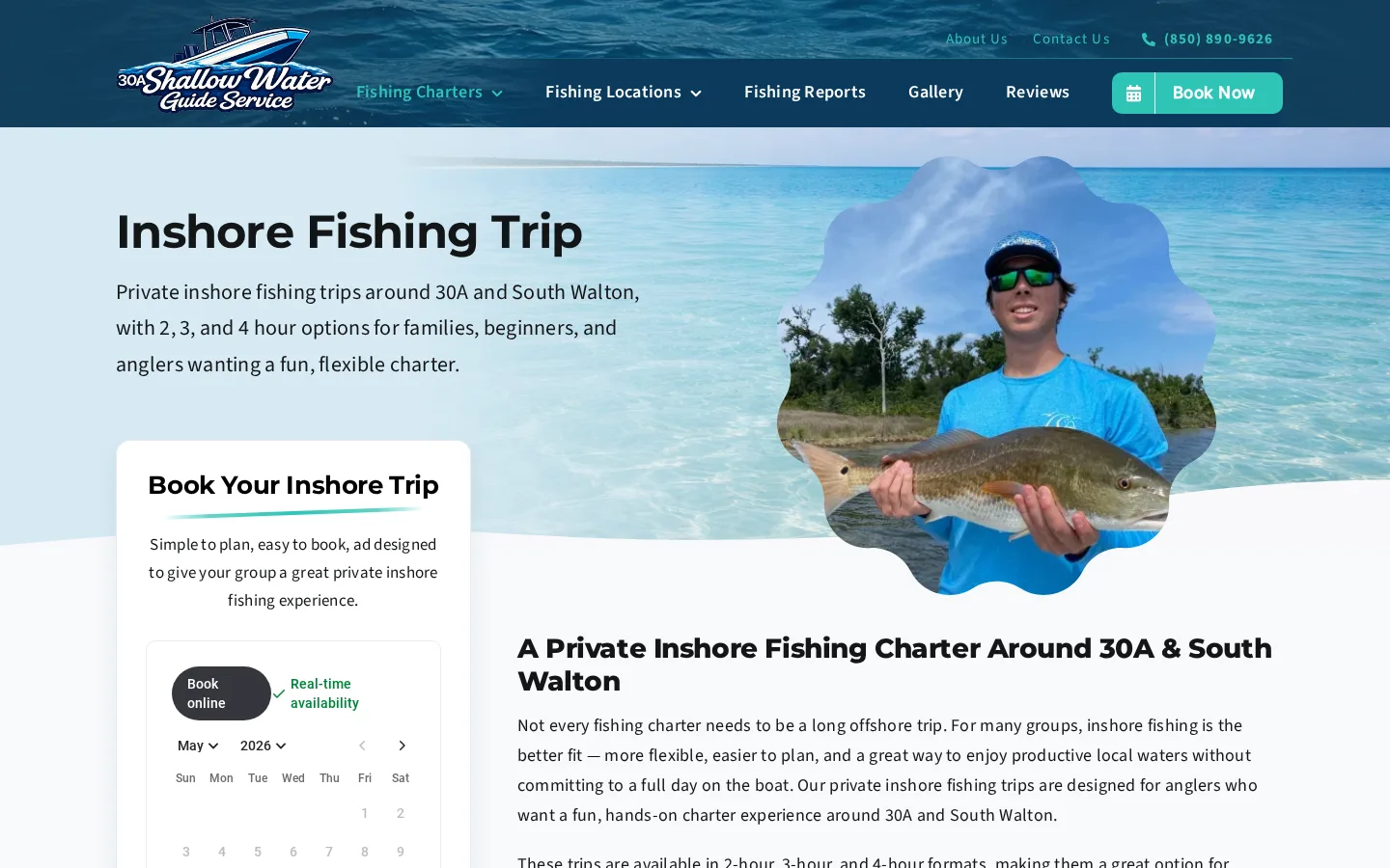 Inshore fishing trip page on 30A Shallow Water Guide Service