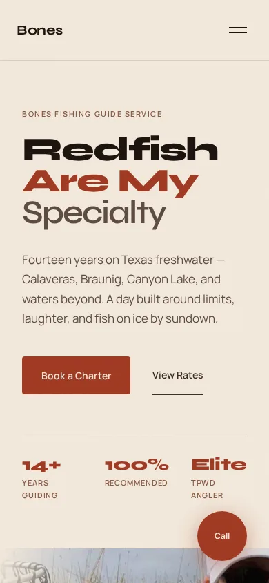 Bone's Fishing mobile homepage