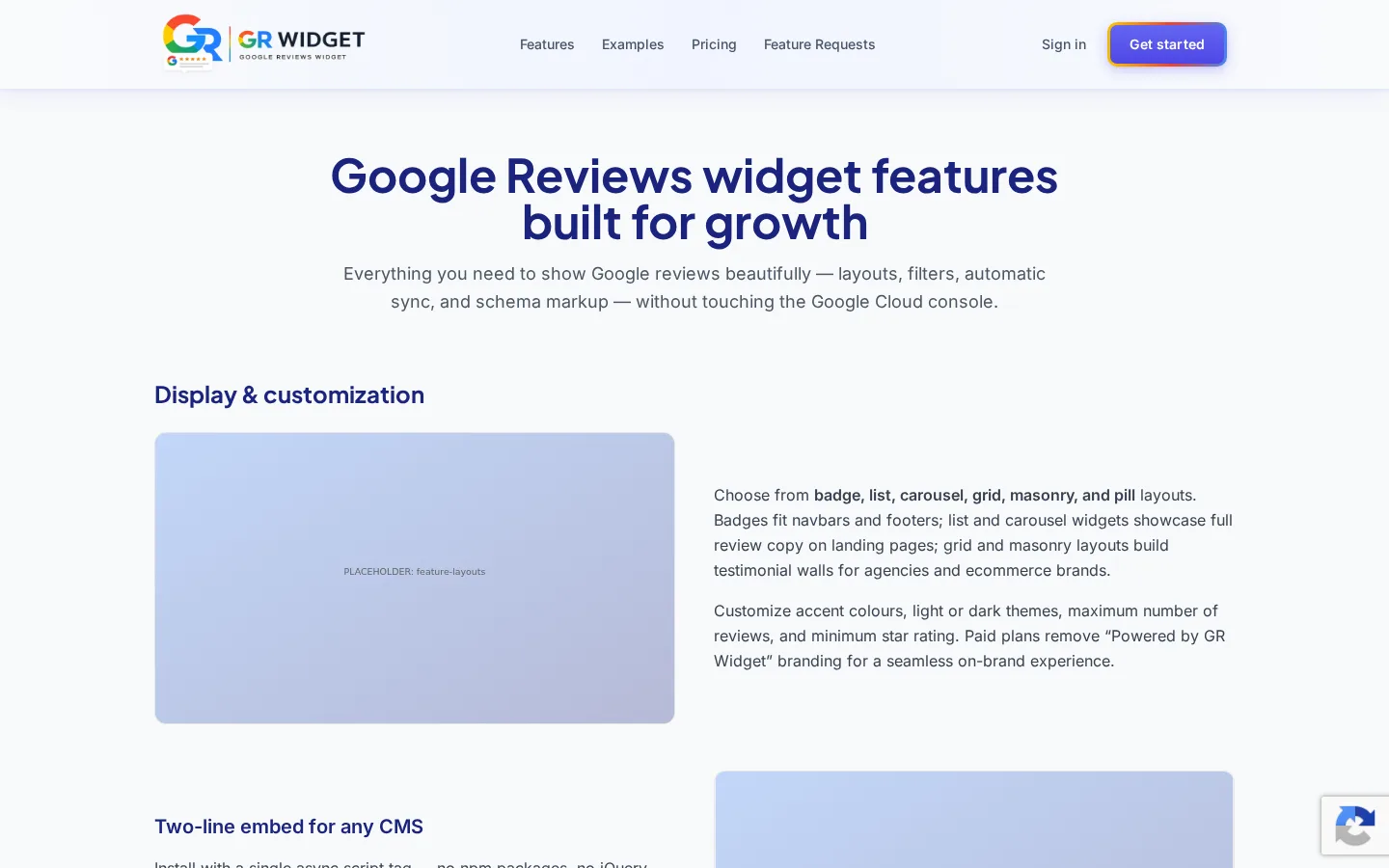 GR Widget features page