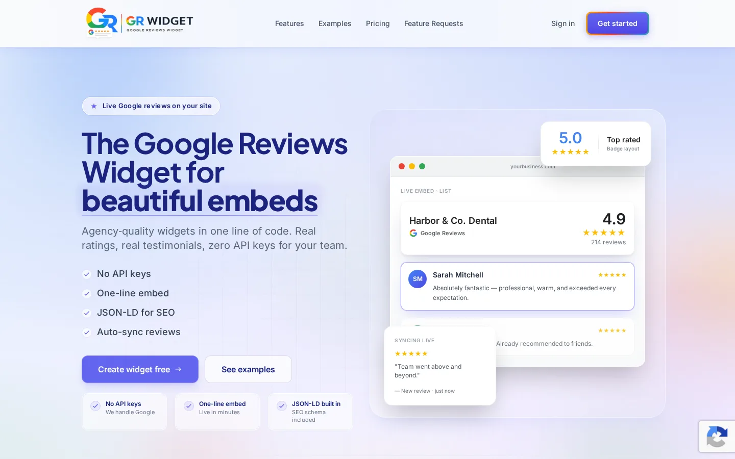 GR Widget homepage — work in progress