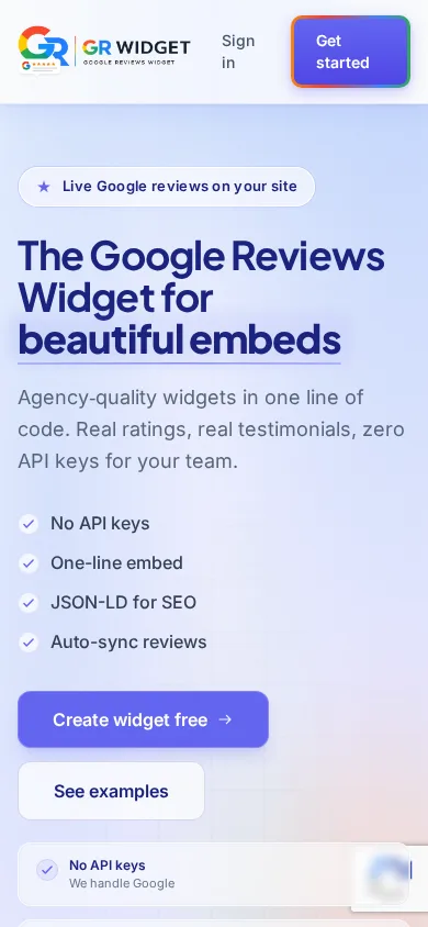 GR Widget mobile homepage